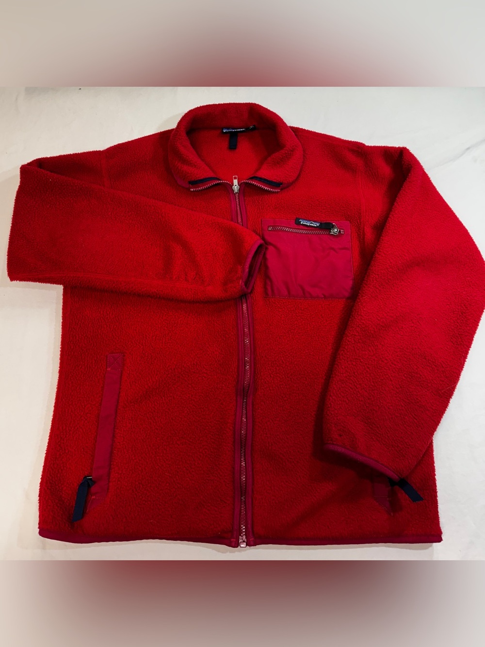 Vintage Patagonia Full Zip Fleece Red Jacket Made In USA Mens Large 1980s